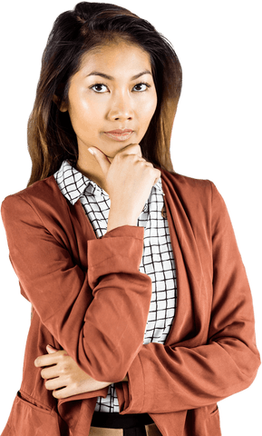 Transparent Confident Businesswoman Holding Chin Expression