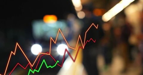 Commuter Analyzing Line Graphs at Night Station