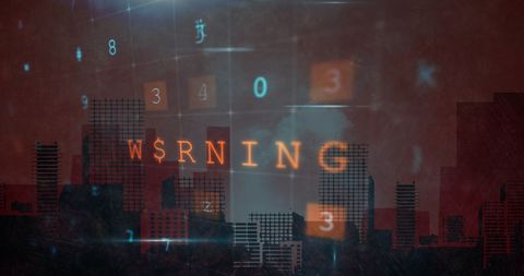 Cyber Attack Warning Over Cityscape in Red
