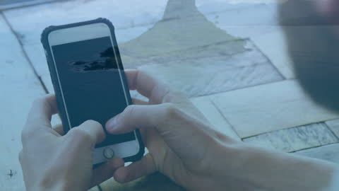 Overlay of Smartphone Usage and Peaceful Seascape