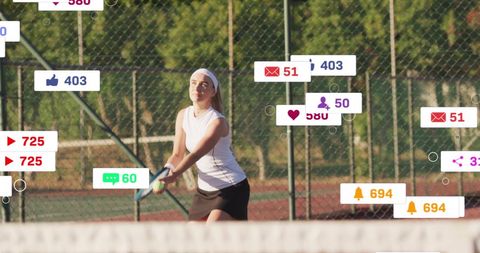 Tennis Player Engaged with Social Media Analytics