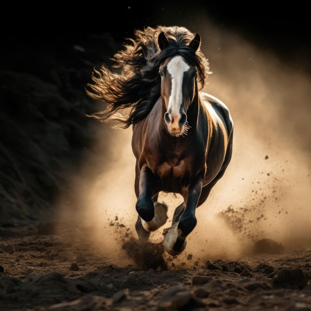 Horse galloping in field on sunny day, created using generative ai technology - Download Free Stock Photos Pikwizard.com