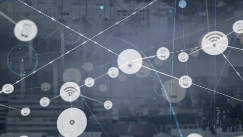 Digital Network Over Urban Landscape Conceptual Animation