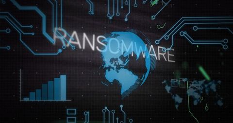 Ransomware Warning Displaying on Global Network Dashboard with Neon Circuitry