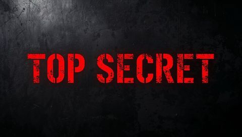 Displaying red stenciled top secret text on dark grunge wall with scratched metal texture