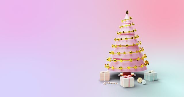 Pink Christmas Tree with Gifts and Candy Cane on Gradient Background - Download Free Stock Images Pikwizard.com