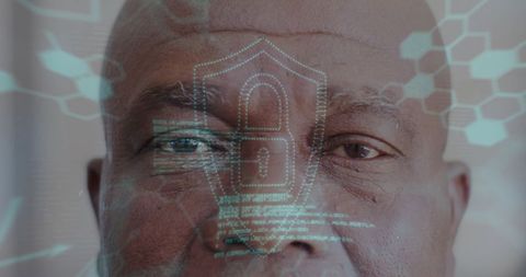 Digital Security Overlay on Man with Molecular Patterns