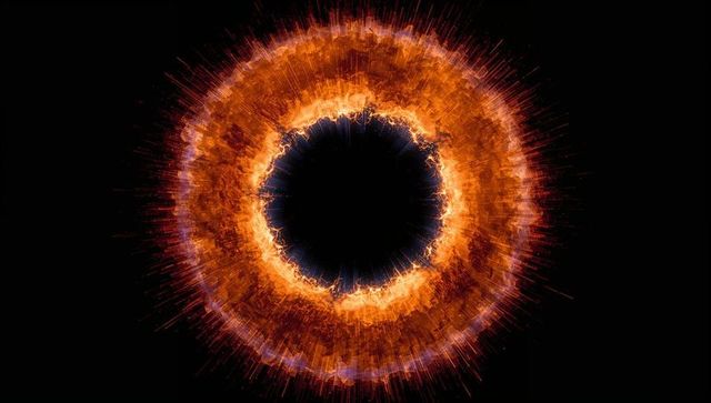 Fiery energy ring with radiant cosmic bursts