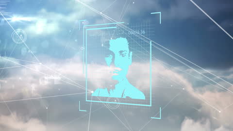 Digital Facial Scan Over Virtual Cloud Network Background