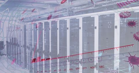 Digital Network Interface with Virus Cells Overlaid on Data Servers