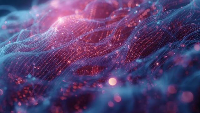 Futuristic mesh grid with glowing nodes in digital space