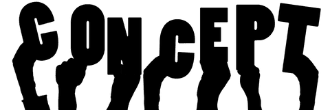 Silhouette of hands holding concept words on transparent background