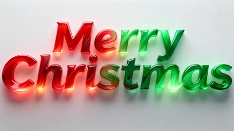 Glowing 3D Merry Christmas Typography Reflecting Red and Green Lights for Holiday Video