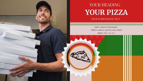 cheerful pizza delivery person holding boxes for prompt advertisement - Download Free Stock Templates Pikwizard.com
