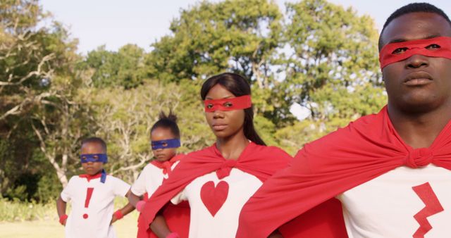 African American Family Dressed as Superheroes Standing Together Outdoors - Download Free Stock Images Pikwizard.com