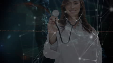 Female Doctor with Digital Network Overlay