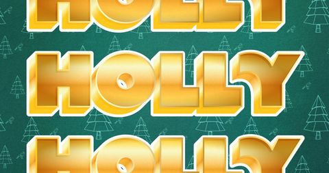 Golden repeated holly text on christmas background