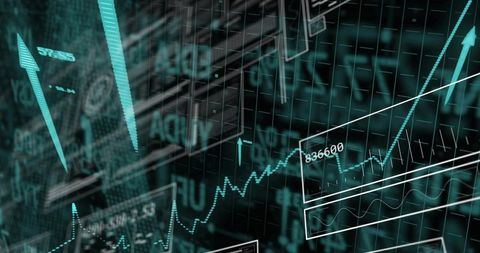 Upward trend in financial data dashboard with graphs and analytics