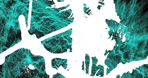 Dynamic abstract art with white splash on turquoise waves