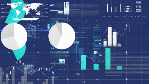 Abstract Financial Data Visualization on Blue Digital Interface
