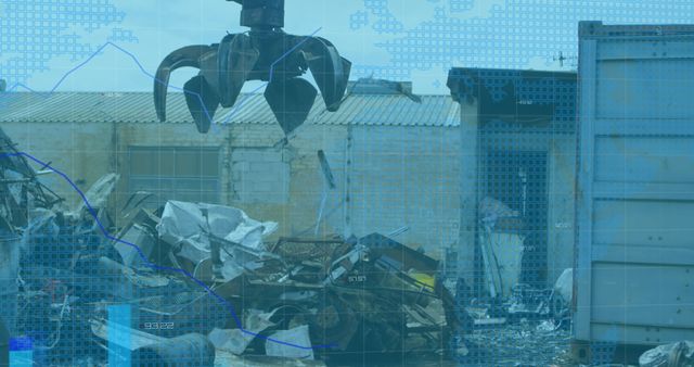 Financial Graph Overlaid On Automated Recycling Junkyard Scene 