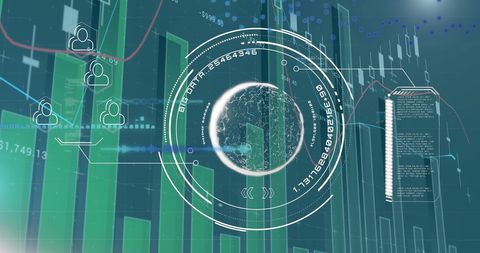 Digital Data Processing With Interactive Globe and Bar Graphs - Download Free Stock Images Pikwizard.com