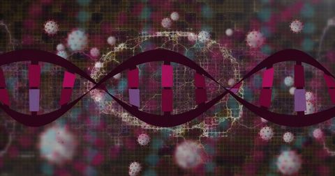 Abstract DNA Strand with Virus Particles Symbolizing Genetic Research