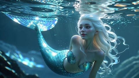 Ethereal mermaid gliding gracefully undersea
