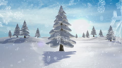 Winter Wonderland with Snowfall Over Pine Trees