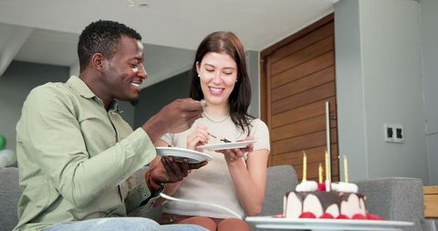 Happy Couple Celebrating Birthday at Home