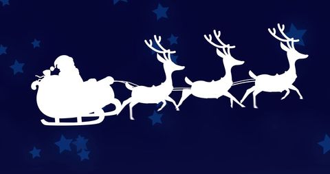 Santa Sleigh and Reindeer Silhouette on Starry Night