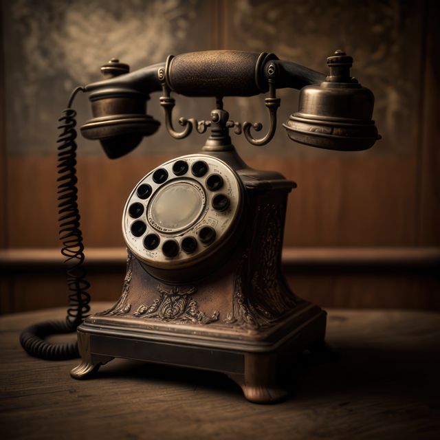 Vintage Rotary Telephone on Wooden Table - Download Free Stock Images Pikwizard.com