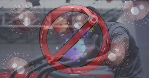 Gym exercise with covid-19 safety restrictions concept