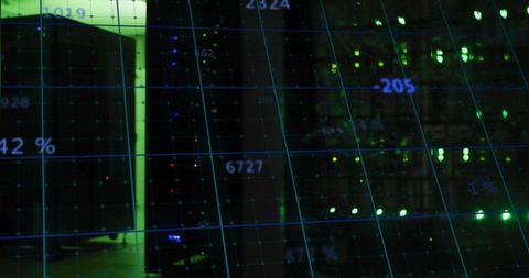 Server Racks with Digital Metrics Overlay in Modern Data Center