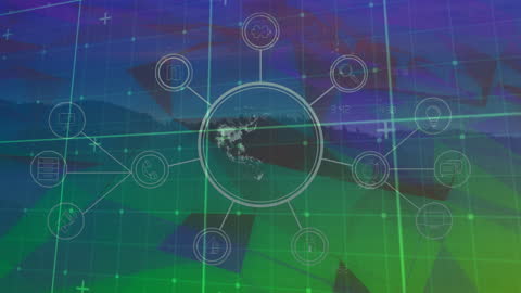 Digital Network Interface Over Abstract Landscape