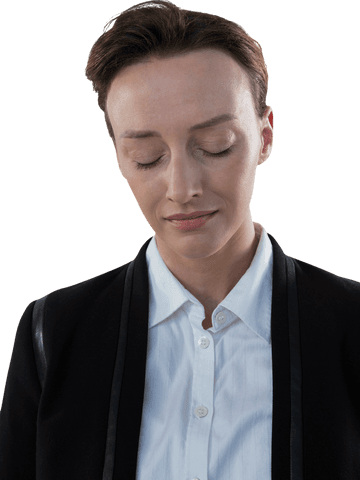 Thoughtful Businesswoman in Black Suit on Transparent Background
