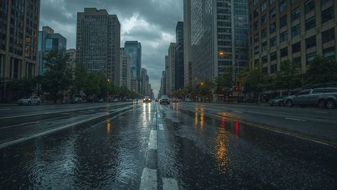 Metropolitan Street Reflections at Night with Office Towers