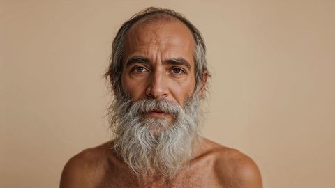 Middle eastern old people with gray beard in natural light
