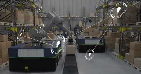 Automated warehouse with global connections illustration