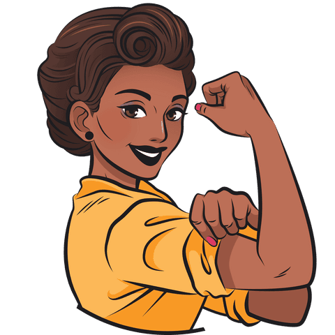 Empowered biracial woman flexing muscles on transparent background