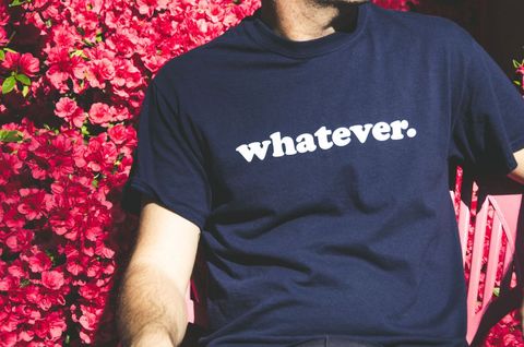 Casual t-shirt with 'whatever' text in flower garden