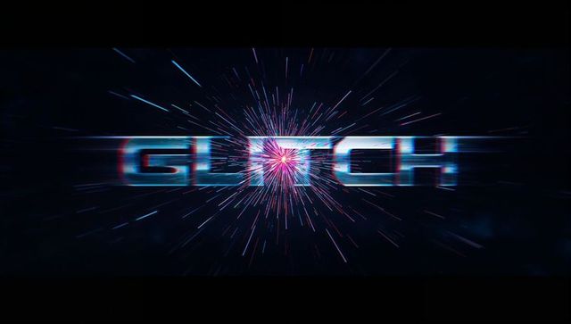 Glitch Text with Neon Light Streaks in Futuristic Cyberspace Design