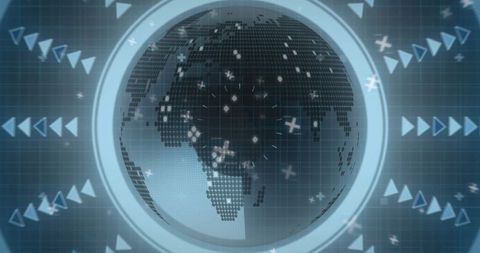 Futuristic digital globe with data analytics elements