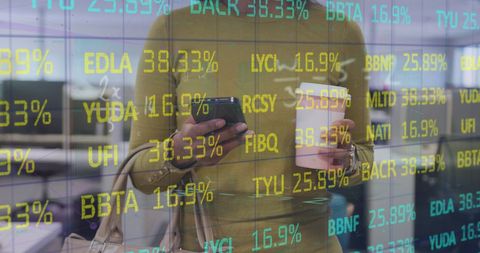 Businesswoman Analyzing Stock Market with Smartphone in Office