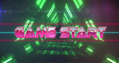 Retro futuristic game start neon tunnel background