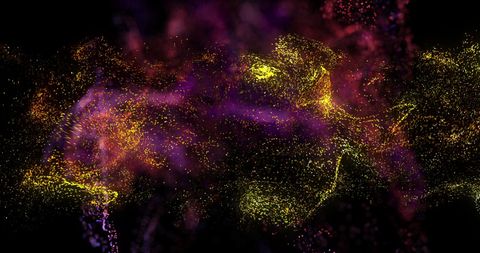 Dynamic particle clouds in motion on black background