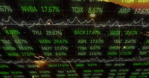 Financial Data Overlay on Urban Skyline Representation - Download Free Stock Images Pikwizard.com