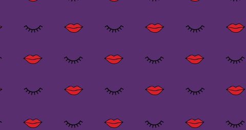 Playful Red Lips and Closed Eyes Pattern on Purple Background - Download Free Stock Images Pikwizard.com