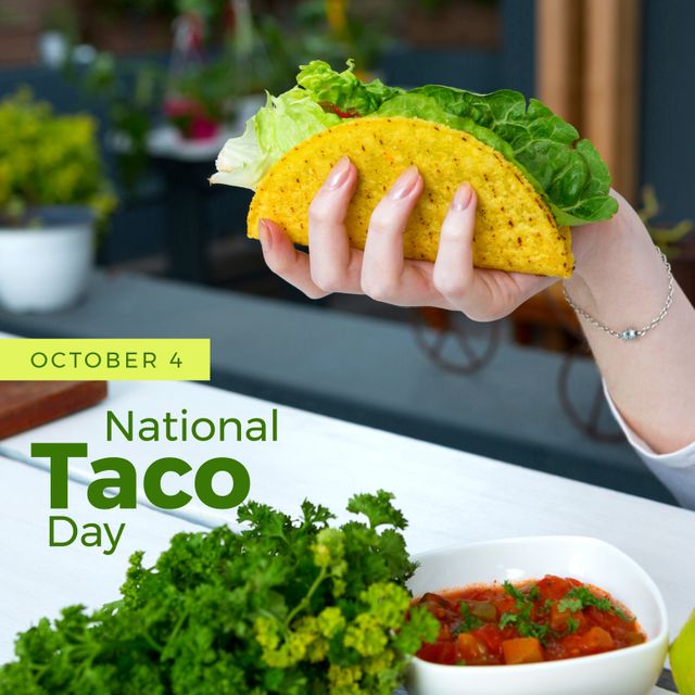 Hand Holding Taco with Fresh Ingredients Celebrating National Taco Day - Download Free Stock Templates Pikwizard.com