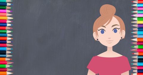 Cartoon Woman with BlackBoard and Colorful Pencils Art - Download Free Stock Images Pikwizard.com